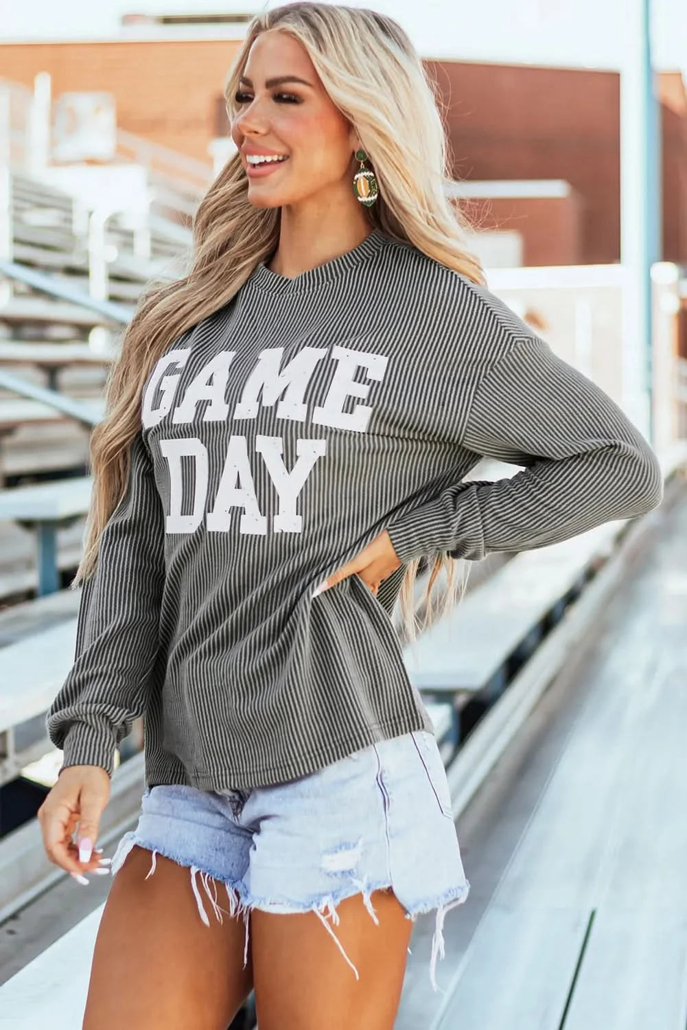 Game day chic striped long sleeve tee