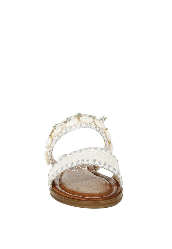 Raffia sandals with shell embellishments