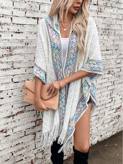 Fringe hooded poncho - acrylic, one size