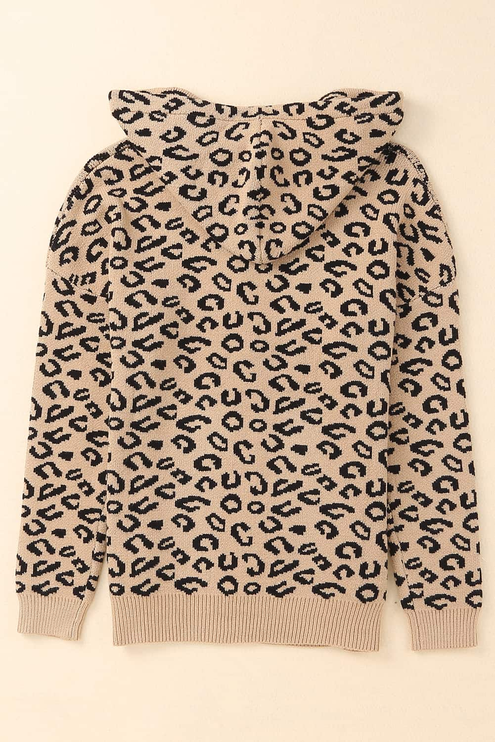 Woven Right Leopard Print Drawstring Hooded Sweater.