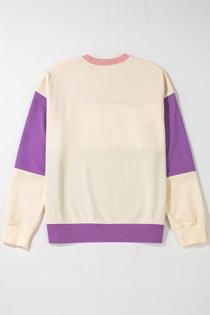 Cozy meadow mauve patchwork colorblock sweatshirt