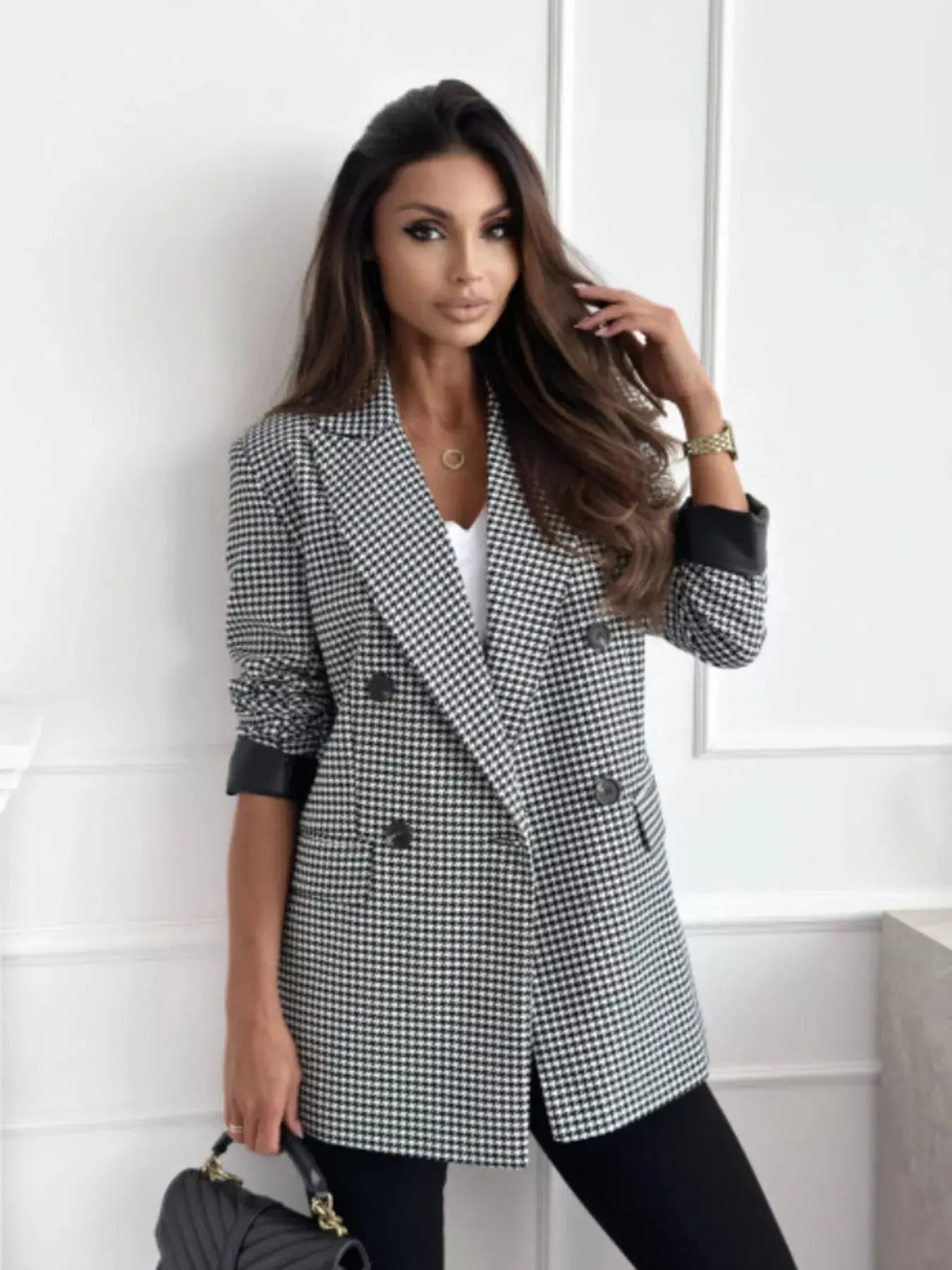 Lapel Collar Long Sleeve Blazer Simply Love