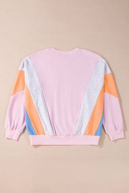 Chic light pink color block oversized batwing sweatshirt