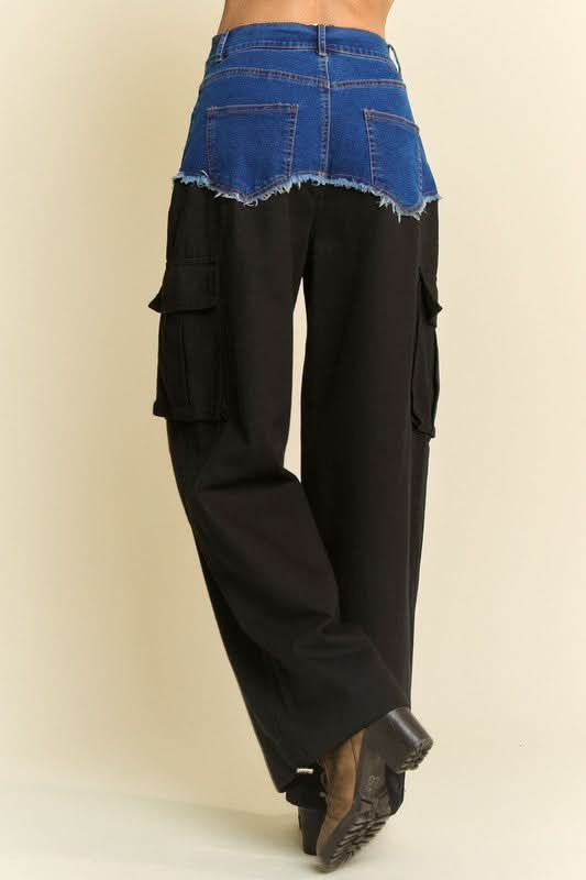 Patchwork Cargo Wide Leg Denim Trousers