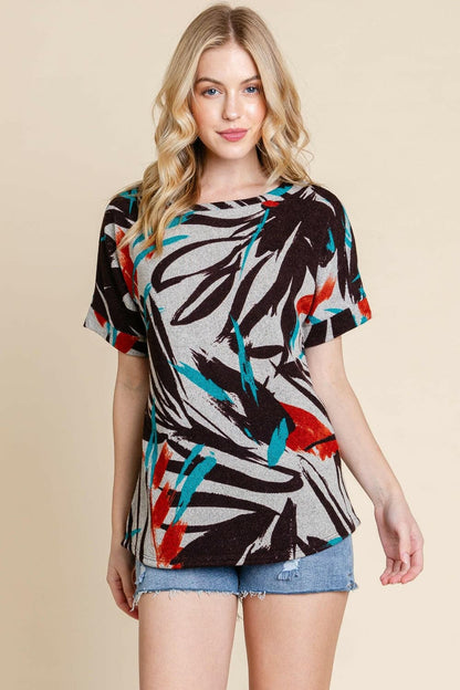 BOMBOM Printed Round Neck Short Sleeve T-Shirt.