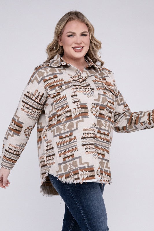 Plus size aztec shacket