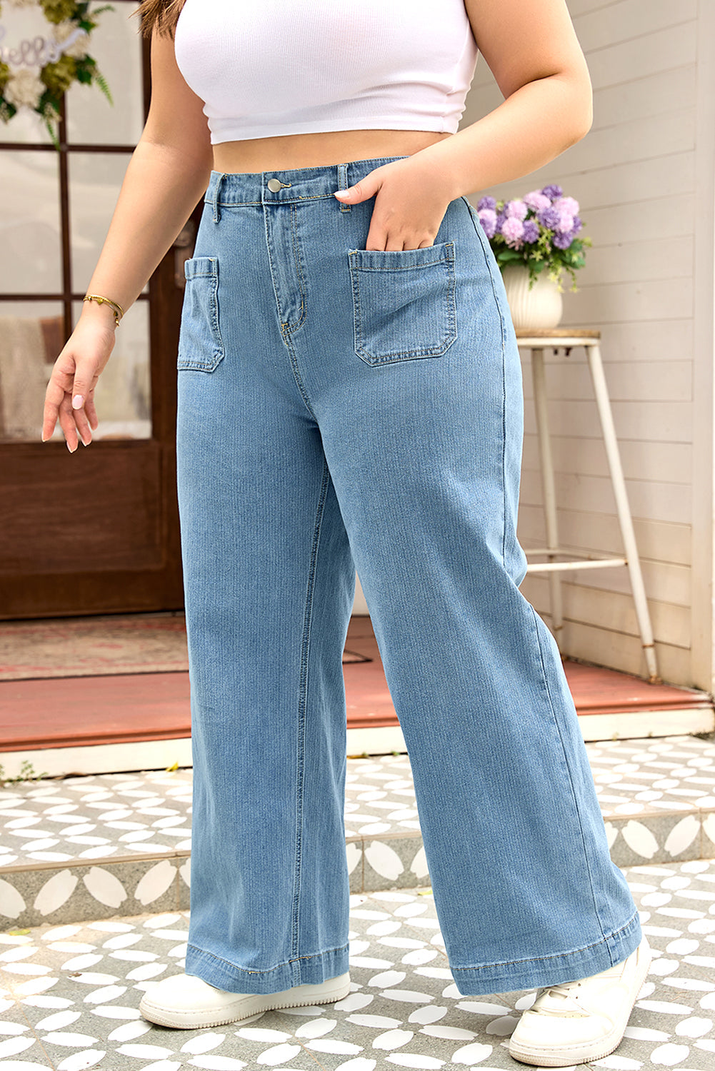 Dear-Lover Dusk Blue Denim Jeans Women's Plus Size Wide Leg Casual, Textured Pockets Dear-Lover Dropshipping