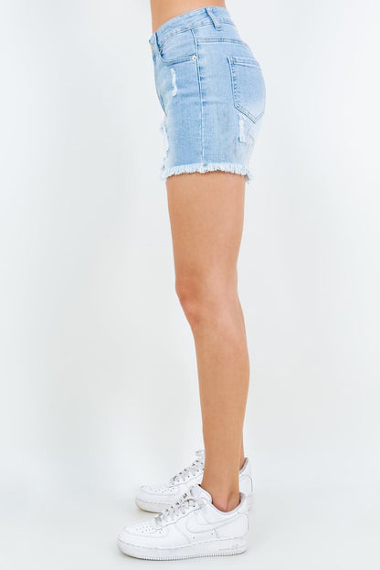 American Bazi High Waist Distressed Frayed Denim Shorts.