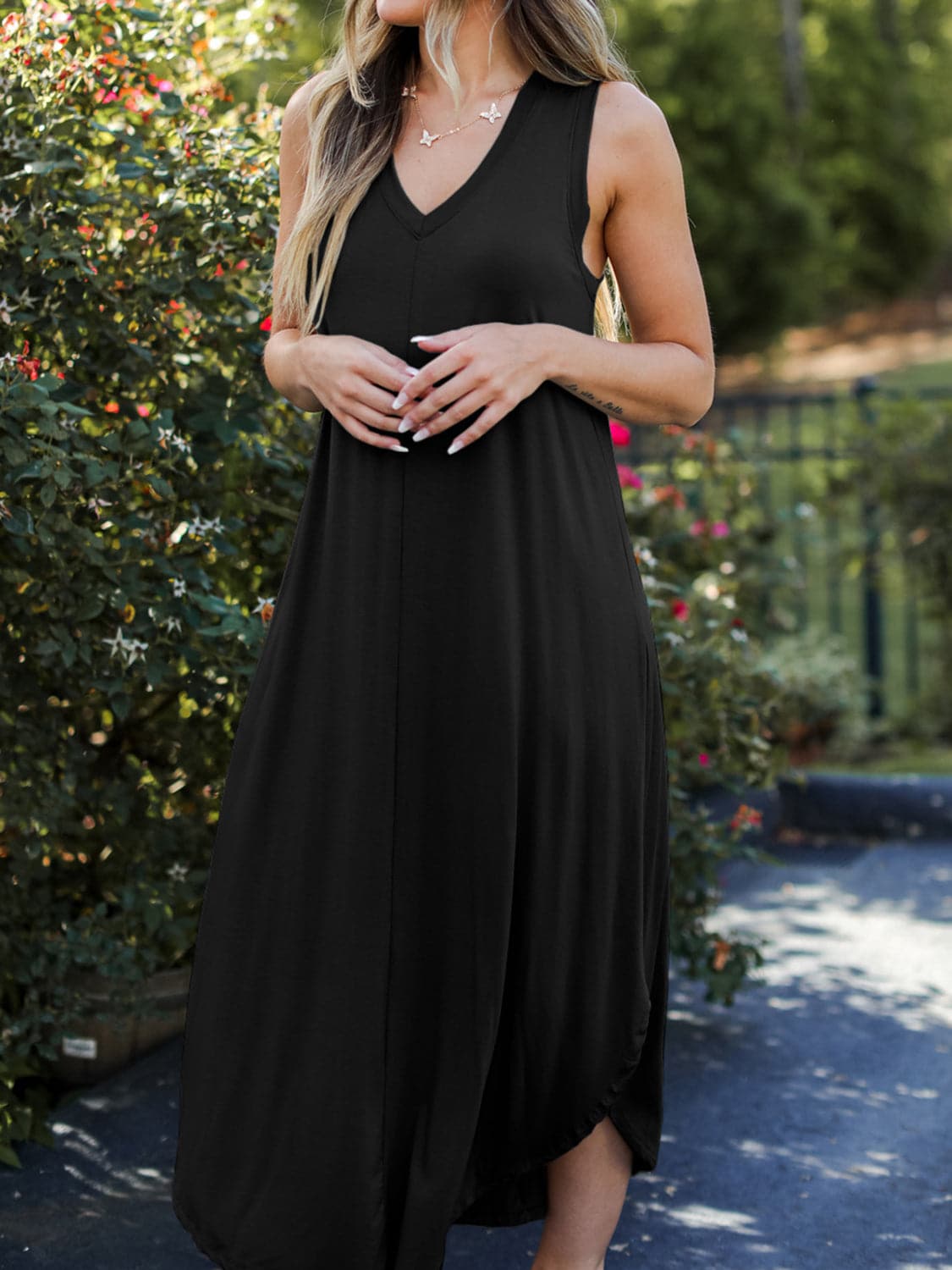 Full Size V-Neck Midi Tank Dress.