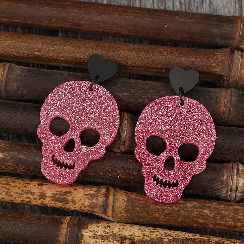 Heart and skeleton acrylic drop earrings