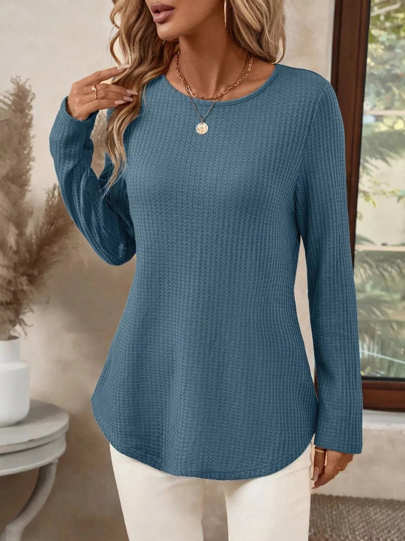 Plus Size Casual Waffle Knit Long Sleeve T-Shirt Simply Love
