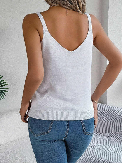 Openwork Scoop Neck Knit Vest.