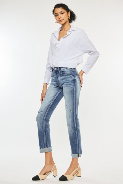 Elevate your style with Kancan high-rise cuffed straight jeans