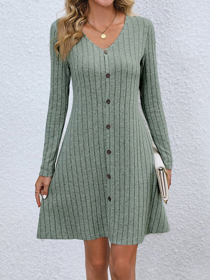 V-Neck Long Sleeve Mini Dress.