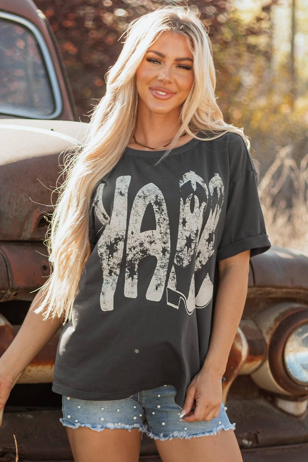 Carbon Grey Vintage Yall Cowboy Boots Graphic Tee Shirt