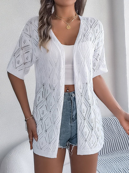 Openwork Open Front Half Sleeve Cardigan.