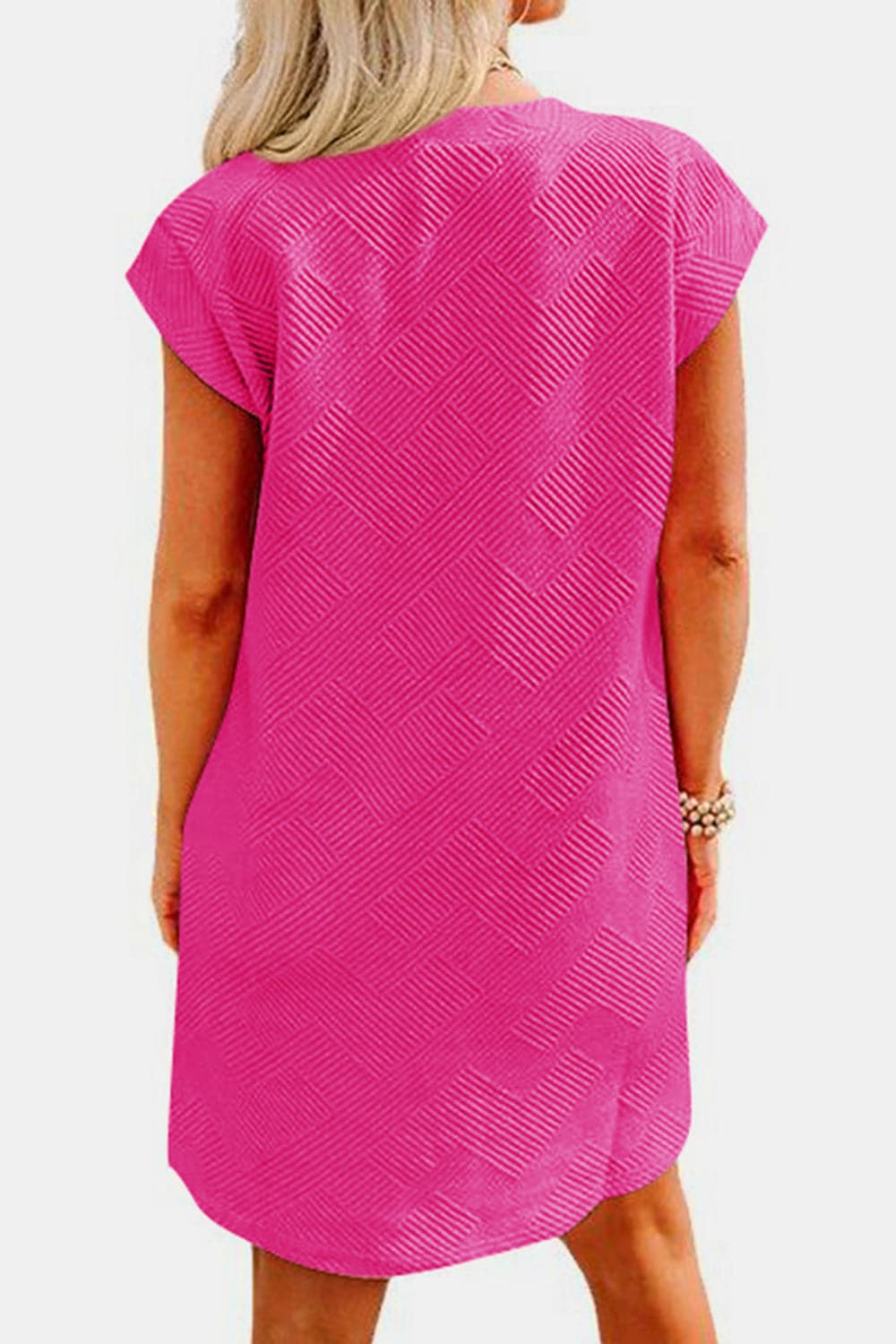 Textured Round Neck Cap Sleeve Dress.