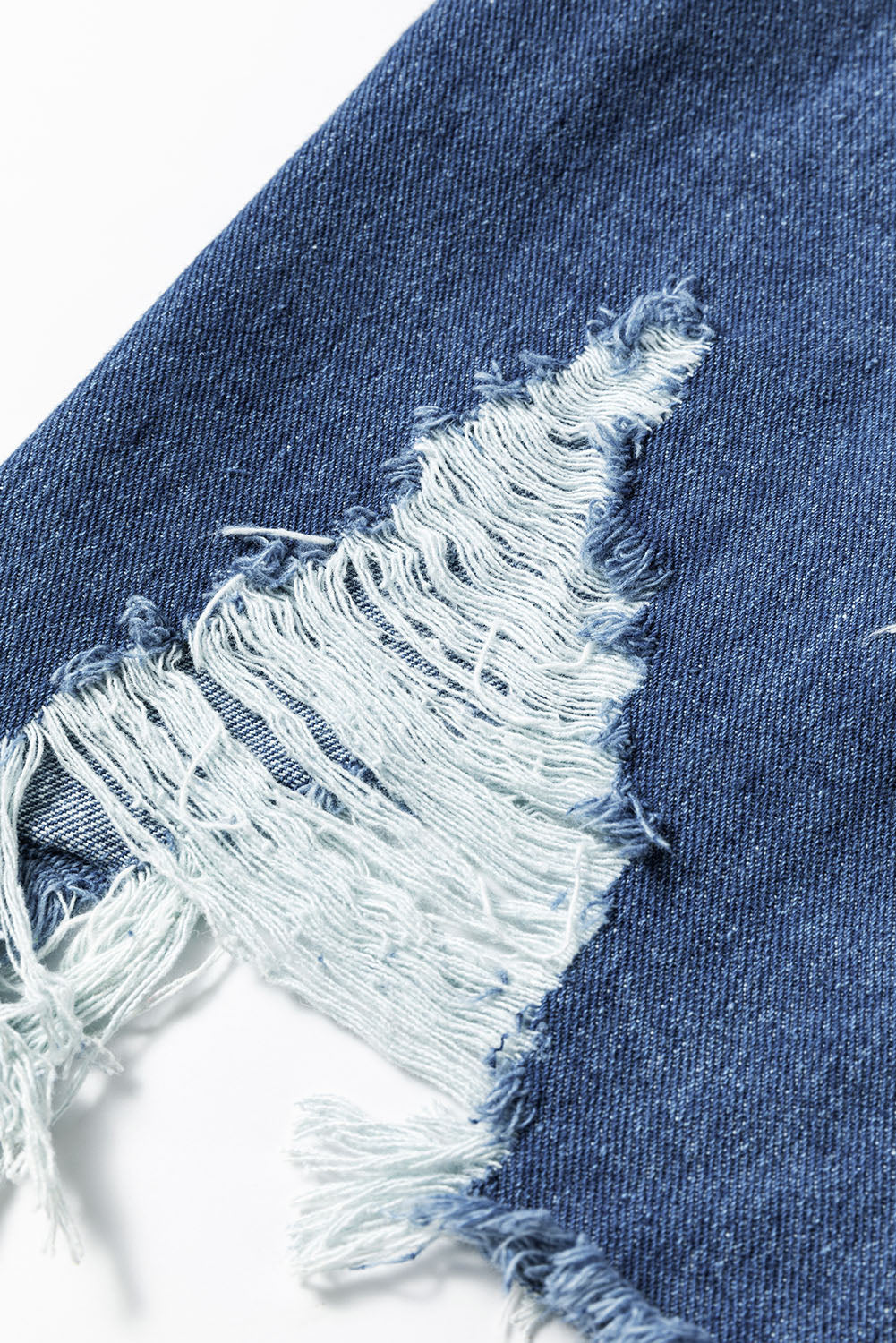 Sky Blue Light Wash Distressed Frayed Long Denim Jacket Love Salve