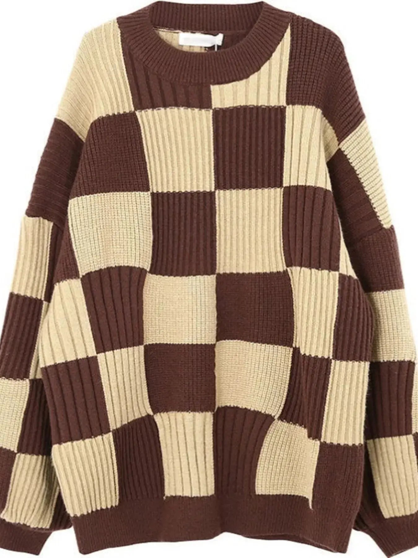 Checkerboard Pattern Oversized Sweater Simply Love