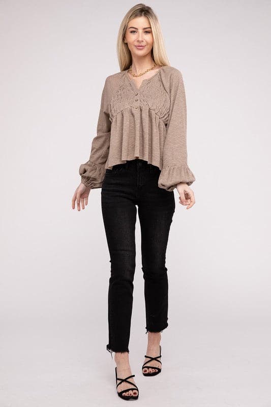 V Neck Frilled Peplum Top.