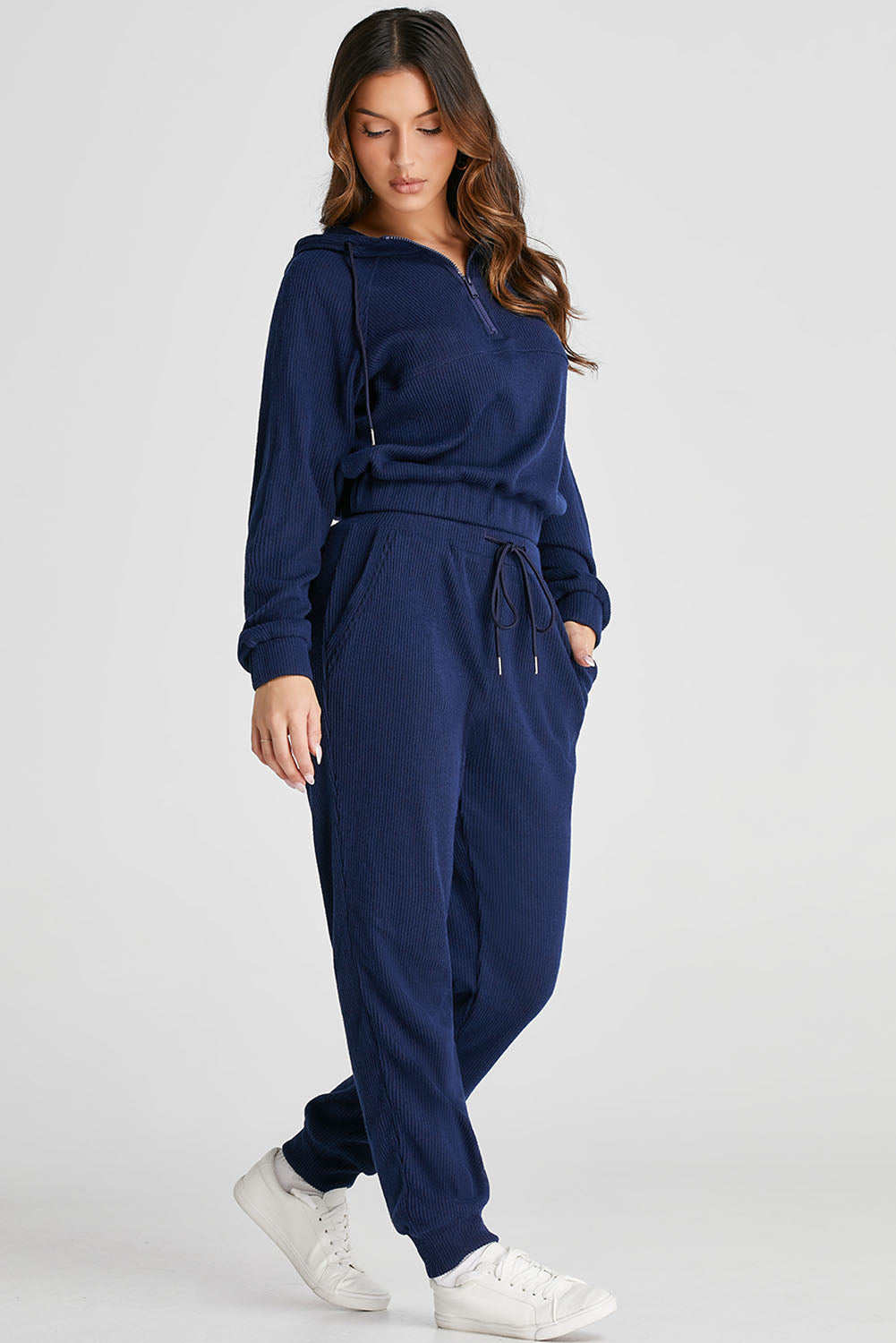 Navy blue cropped hoodie set