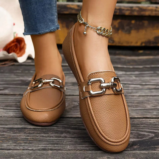 Buckle Decor Round Toe Slip-Ons Simply Love