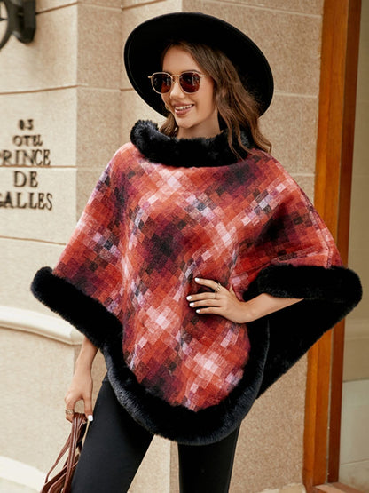 Faux Fur Trim Poncho.