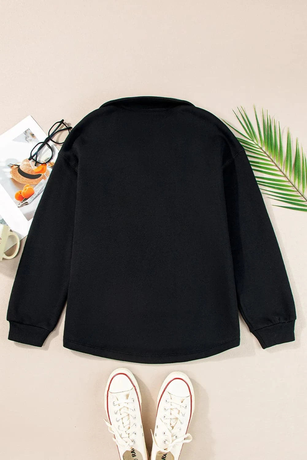 Cozy Johnny collar long sleeve sweatshirt with pockets