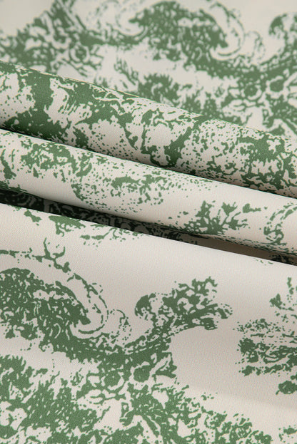 Nature-Inspired Green Print 3/4 Sleeve Sash Shirt