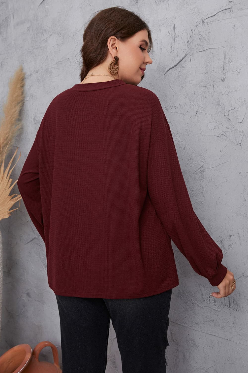 Melo Apparel Plus Size V-Neck Dropped Shoulder Blouse.