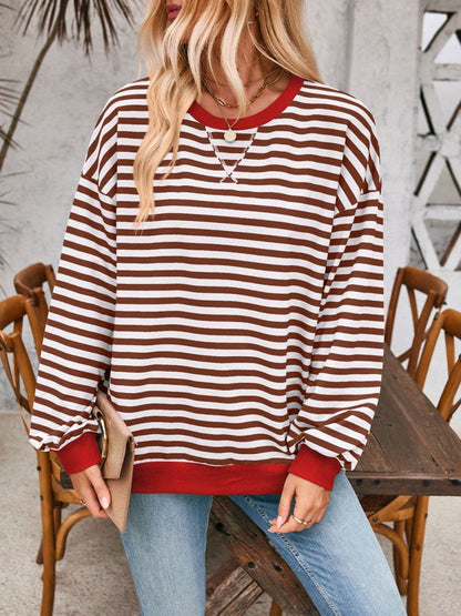 Contrast Striped Long Sleeve Sweatshirt.