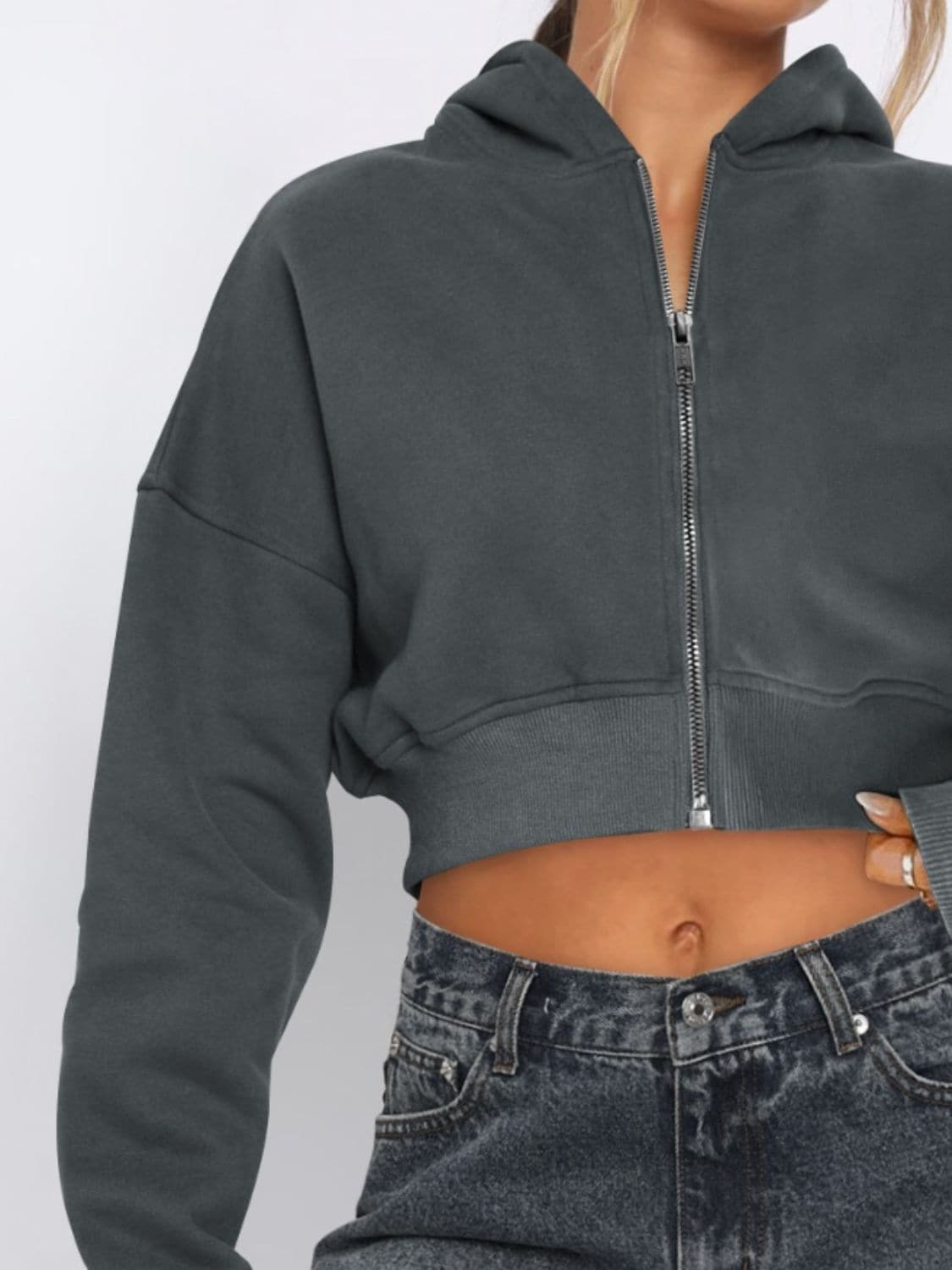 Cropped zip-up hoodie for women