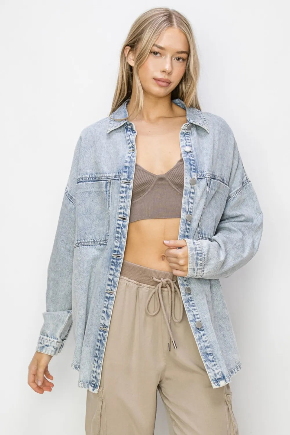 Risen Button Up Long Sleeve Shacket for Women - Love Salve 