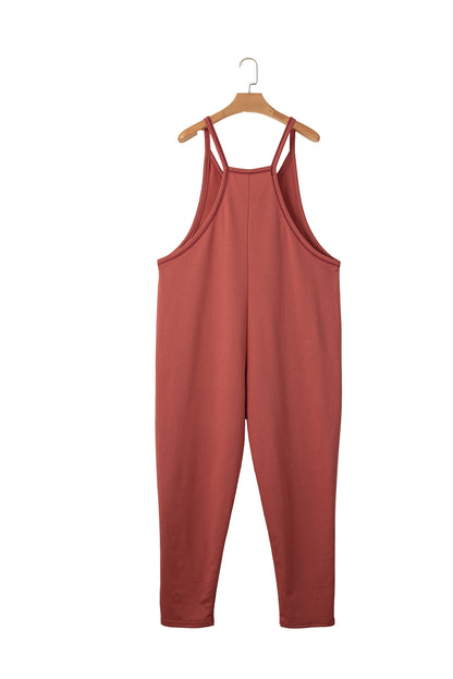 Chic gold flame harem jumpsuit with side pockets and sleeveless design