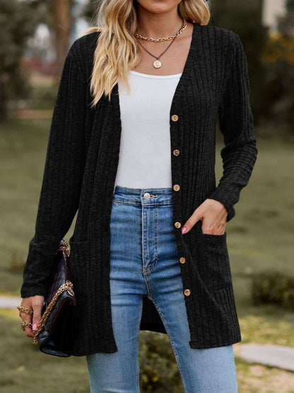 Ribbed Button Up Long Sleeve Cardigan.