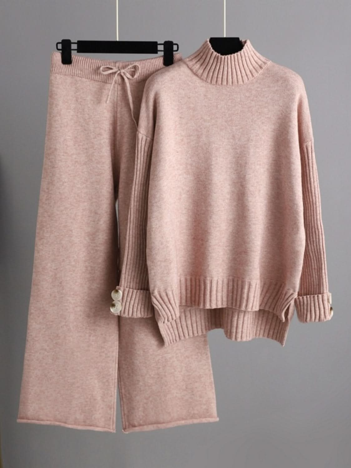 Chic Basic High-Low Turtleneck Sweater Set with Pants