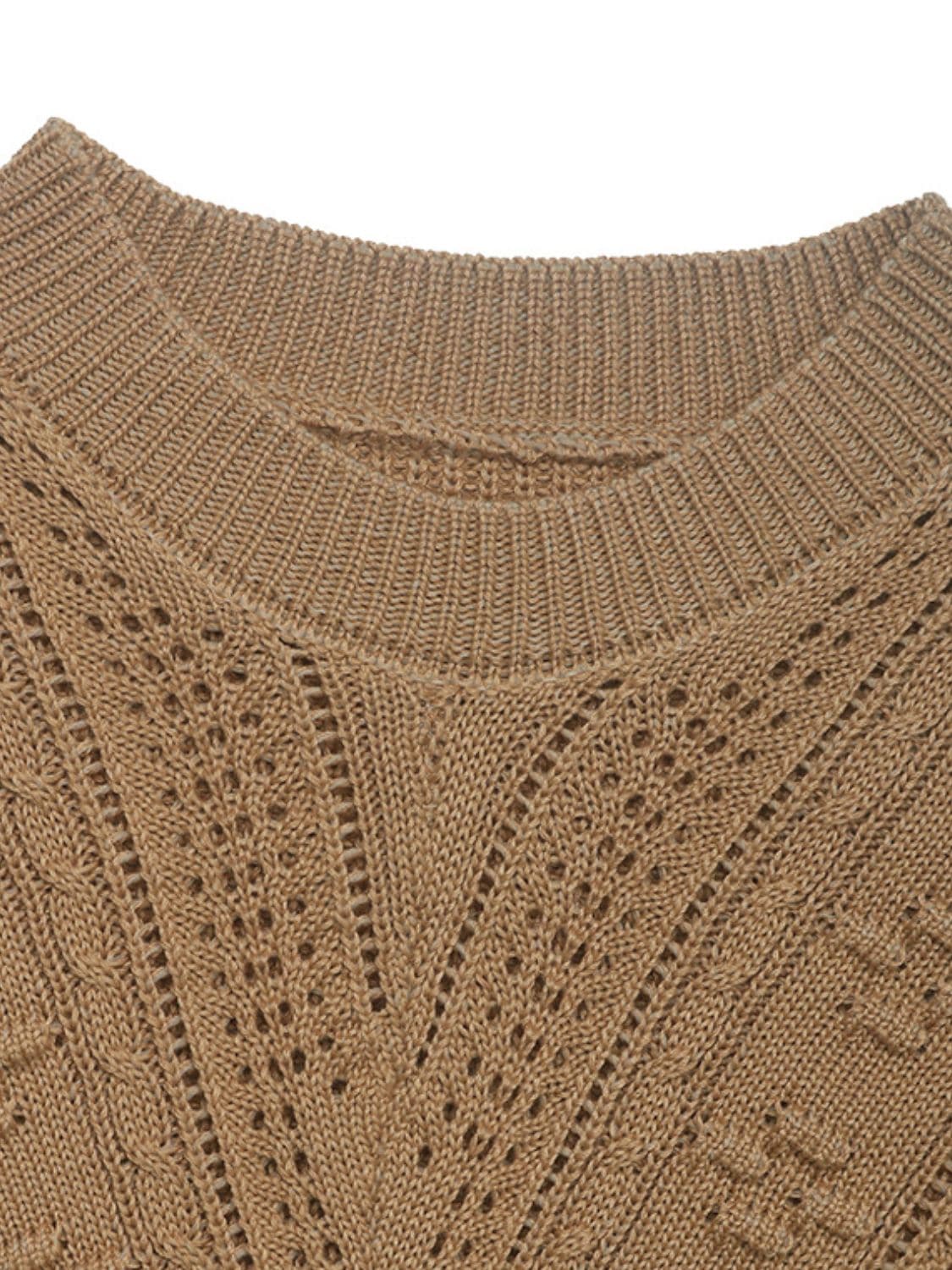 Openwork Round Neck Long Sleeve Sweater.