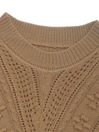 Openwork Round Neck Long Sleeve Sweater.