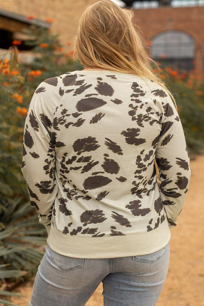 Plus Size Crew Neck Animal Print Pullover Sweatshirt