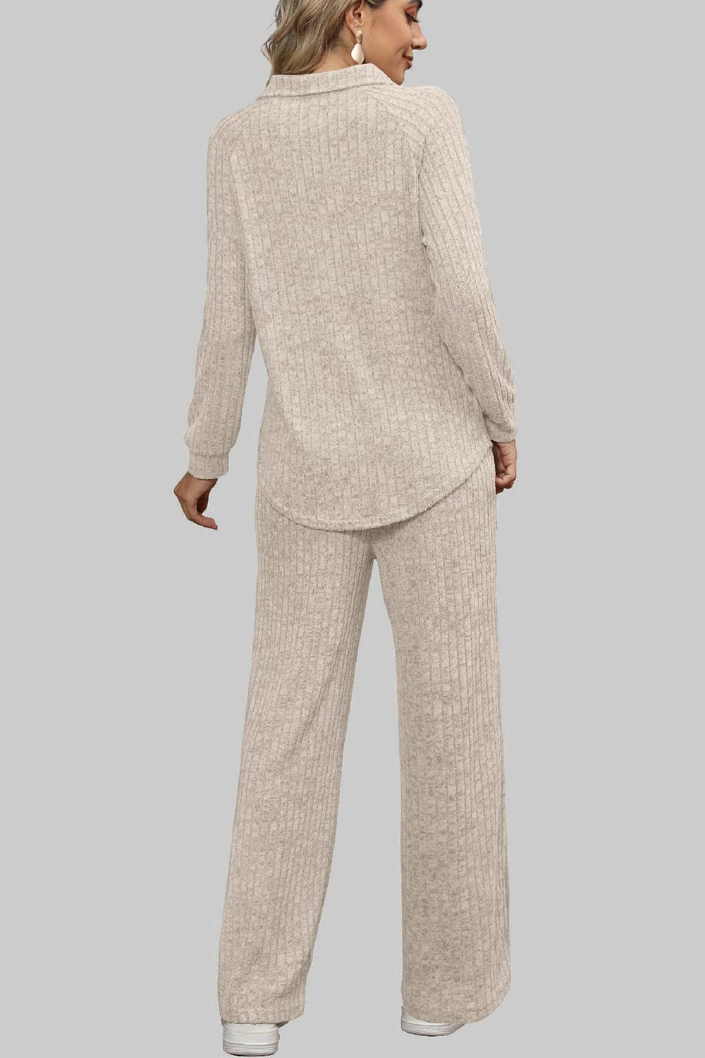 Ribbed Long Sleeve Top and Pocketed Pants Set.