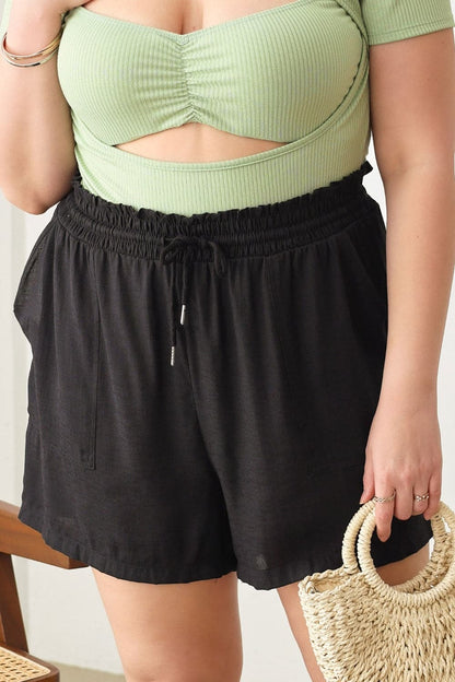 Zenobia Plus Size Drawstring Elastic Waist Shorts with Pockets.