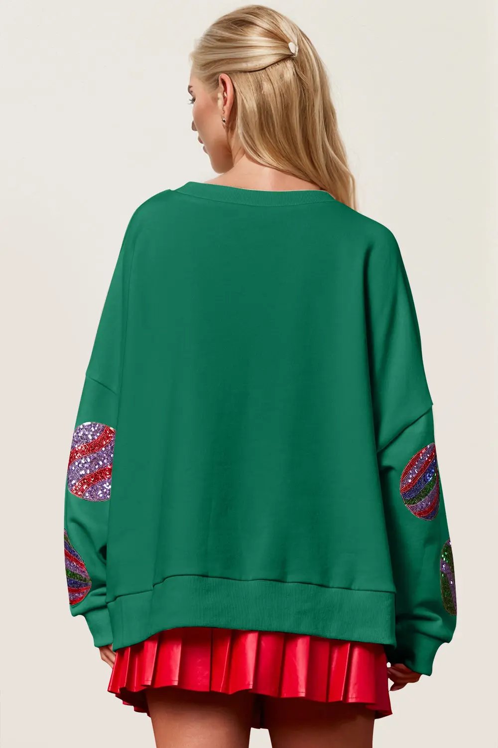Double Take Christmas Element Sequin Round Neck Long Sleeve Sweatshirt - Love Salve