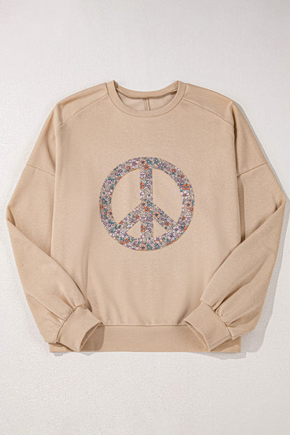 Peaceful blooms plus size terry sweatshirt in pale khaki