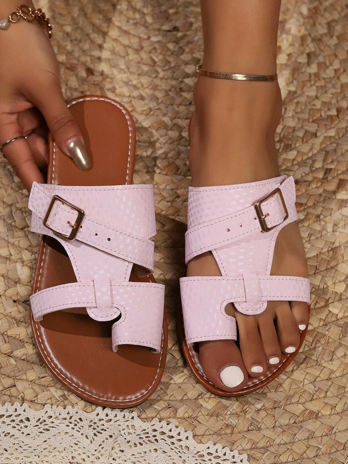 PU Leather Open Toe Sandals.