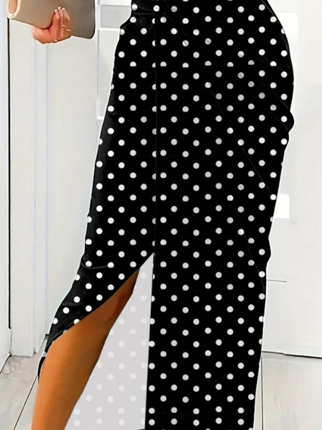 Slit Polka Dot V-Neck Dress.