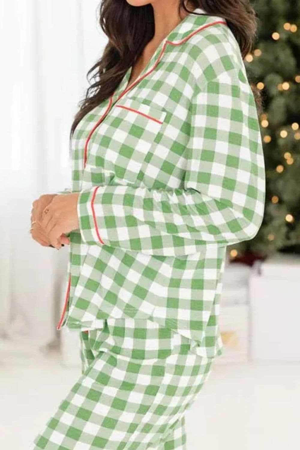 Plaid lounge set with drawstring