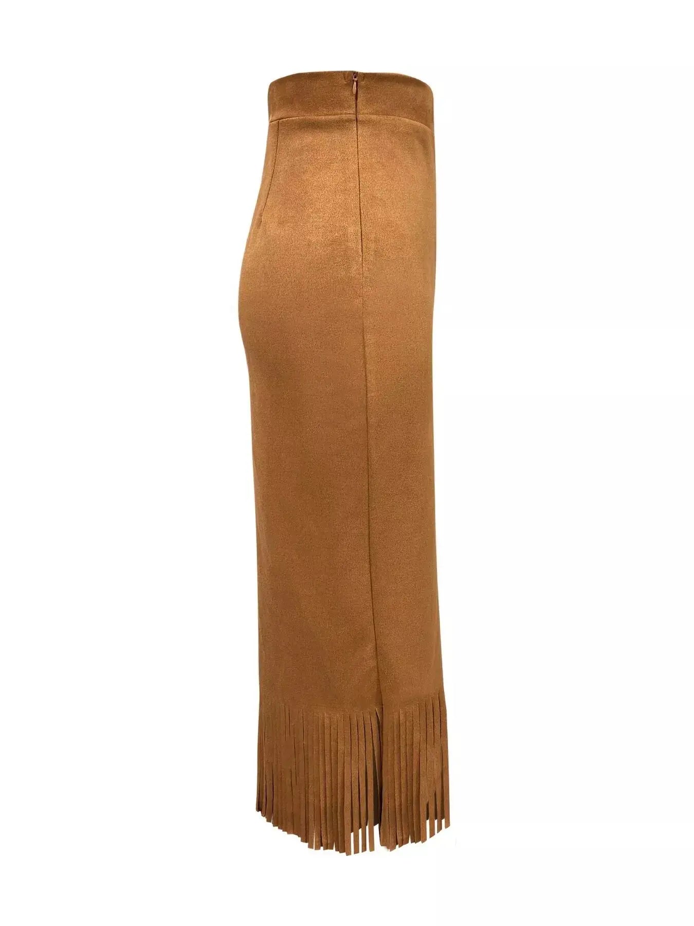 Suede Fringe Midi Skirt Simply Love