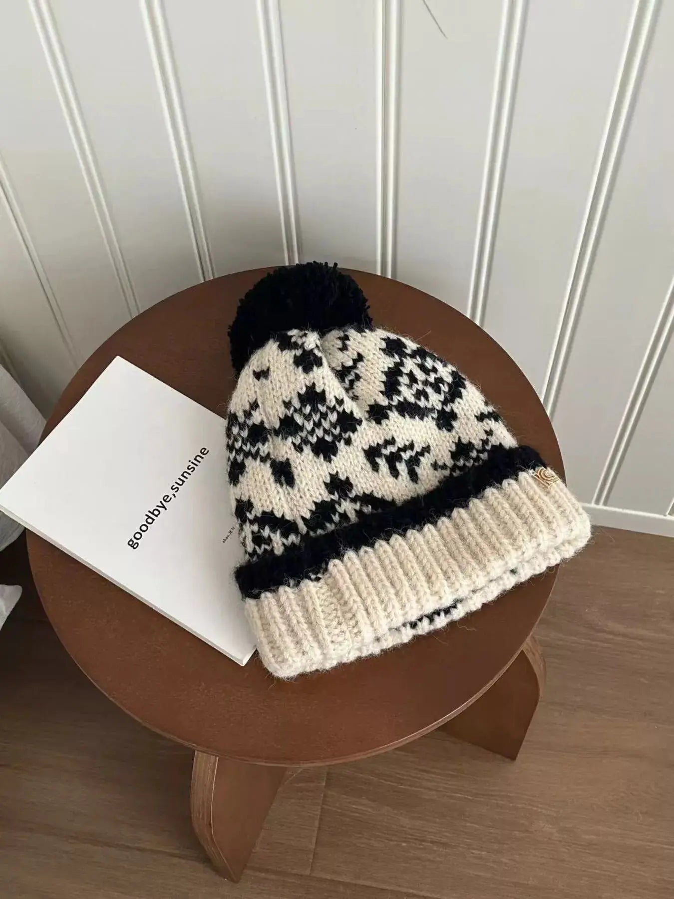 Snowflake Knitted Beanie Hat with Pom Pom Simply Love