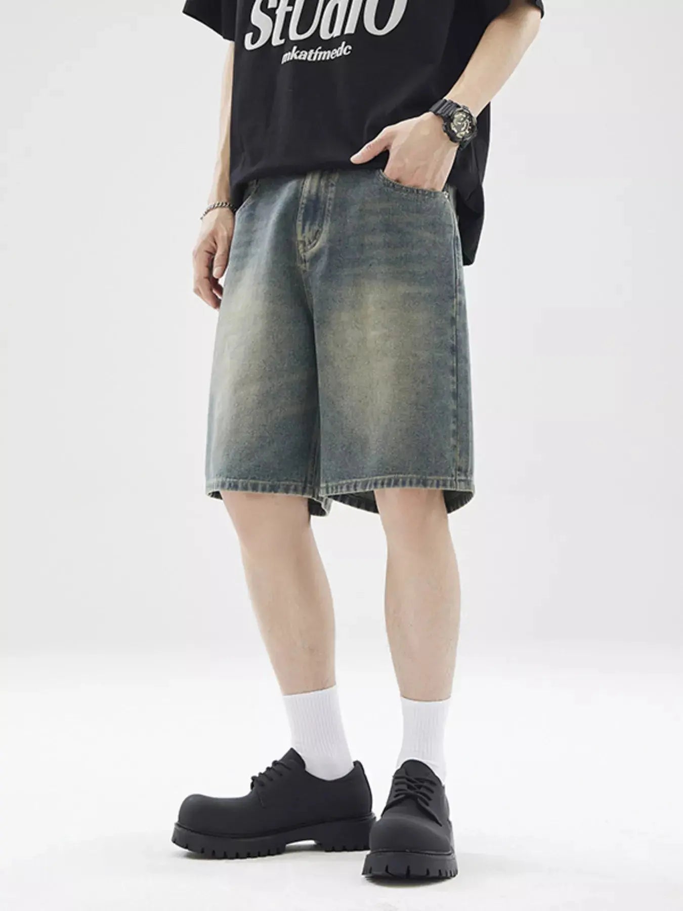 Men's Full Size Vintage Wash Wide Leg Denim Shorts Plus Size Simply Love