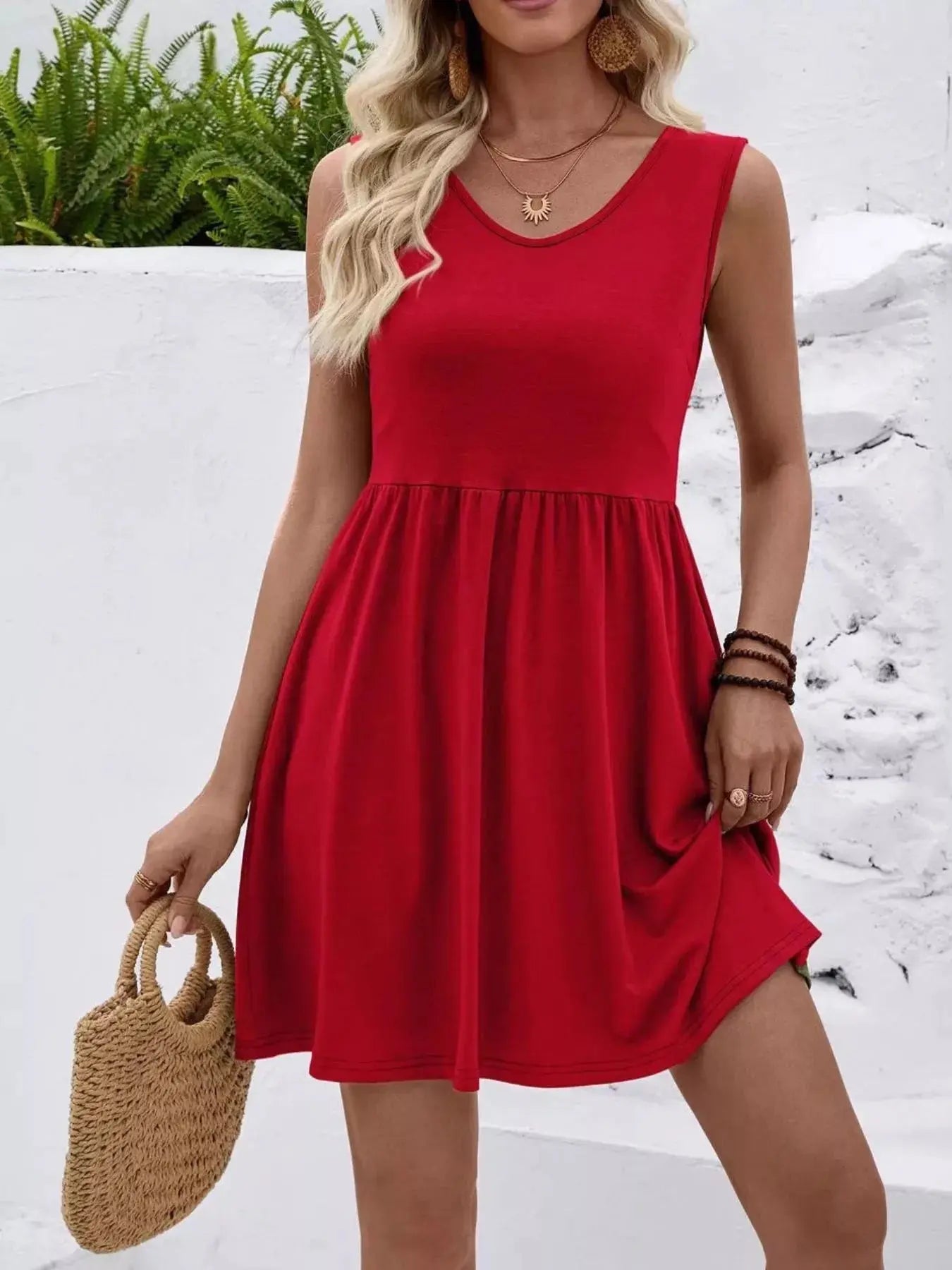 V-Neck Sleeveless Mini Dress Simply Love